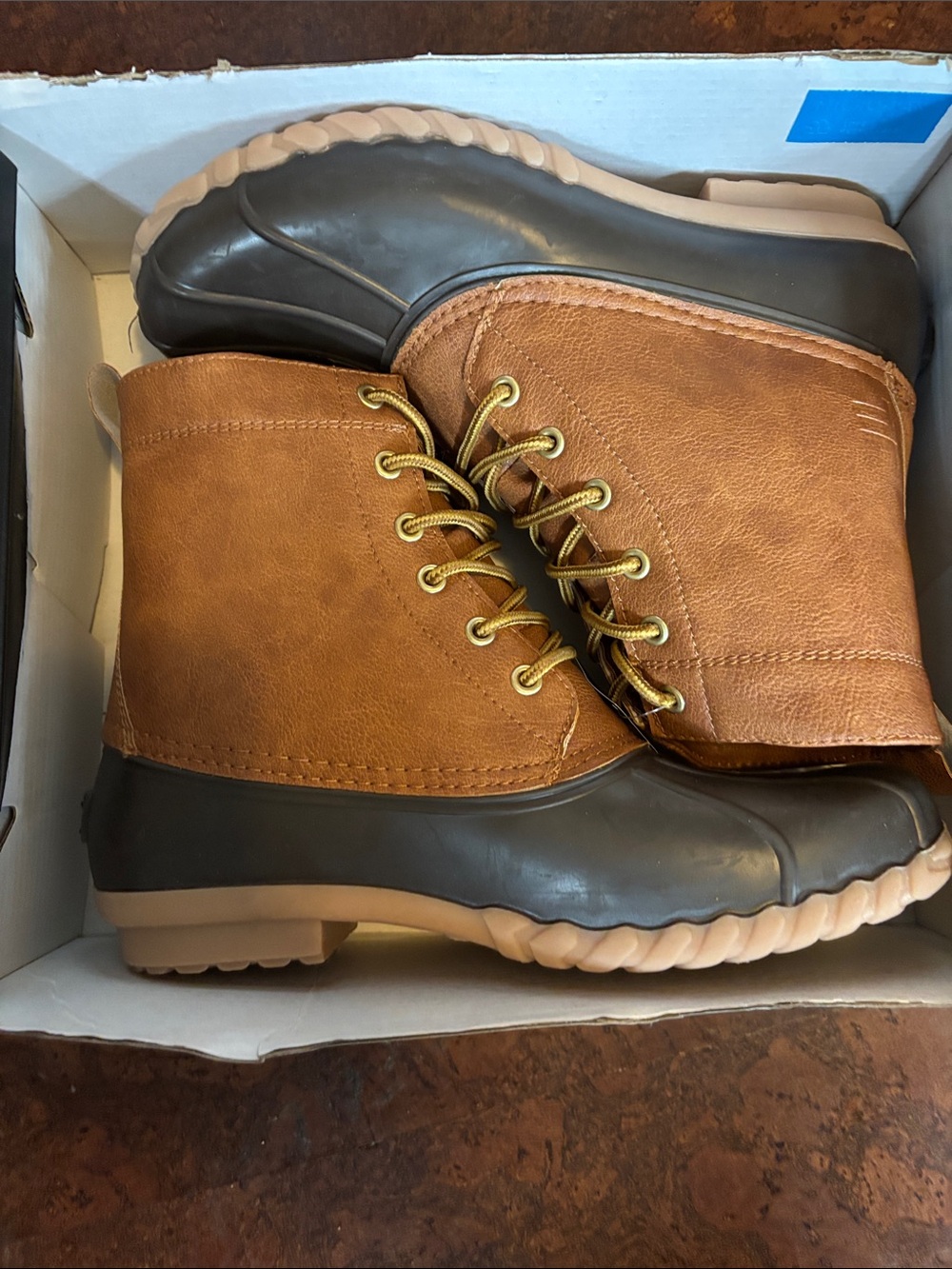London Fog Brown and Black Memory Foam Duck Boots